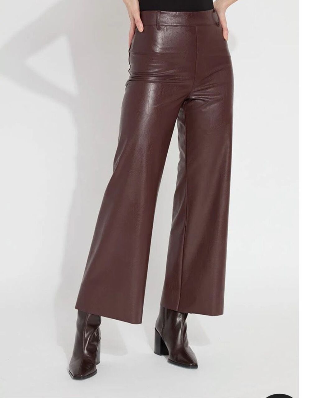 LYSSE New York $148 Vegan Leather Wide Leg Pants Burgundy Large Petite NWT - Picture 2 of 7